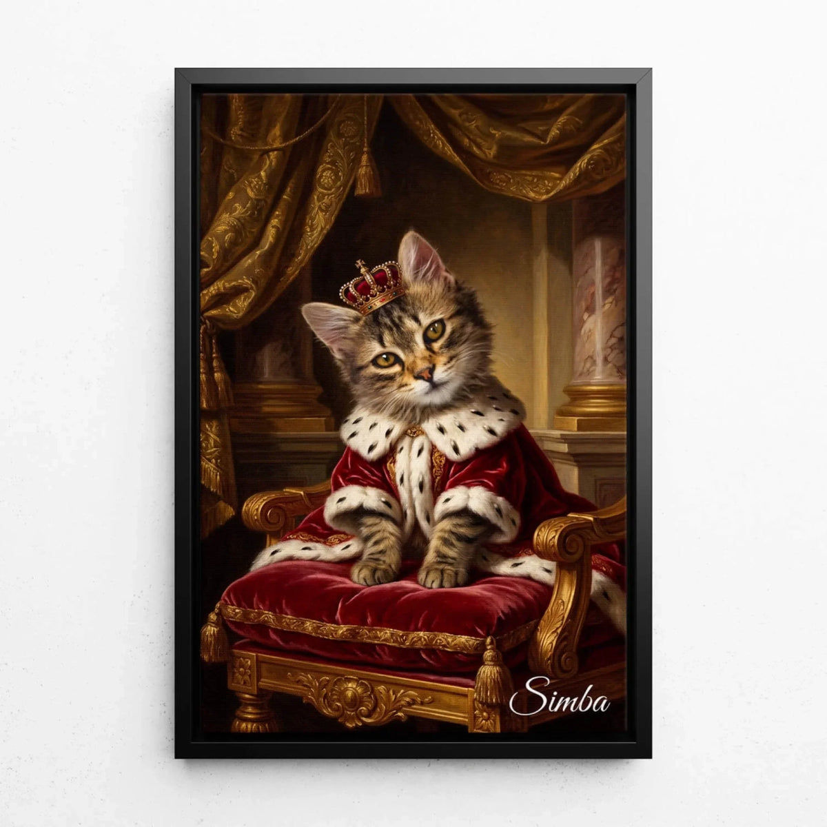 Cat Portrait in Renaissance Style from your photo - canvas with black frame