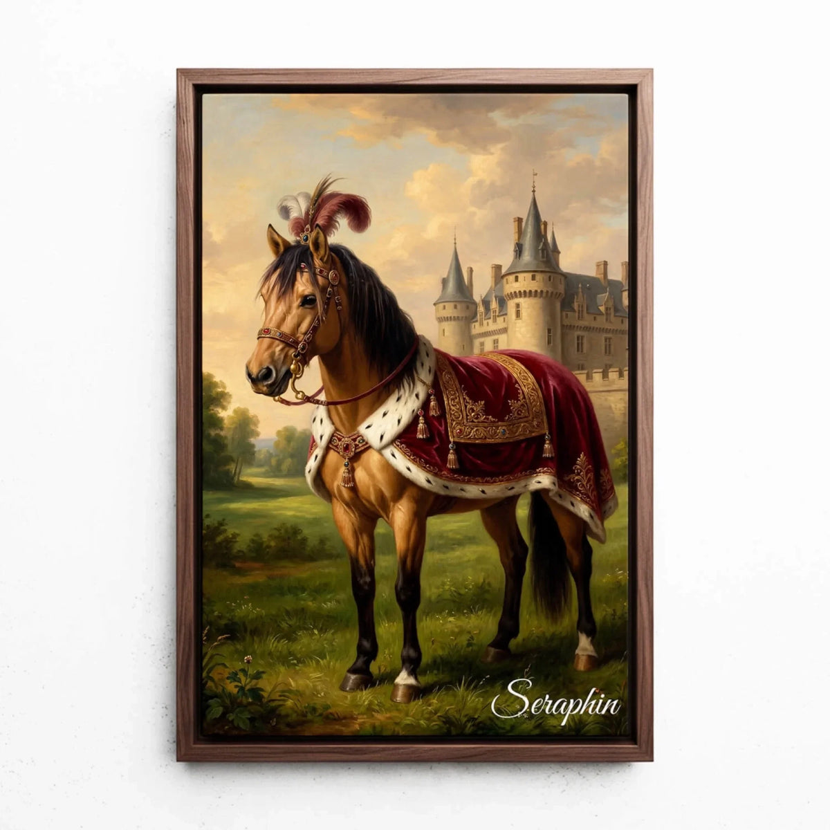Horse Portrait in Renaissance Style from your photo - canvas with walnut frame