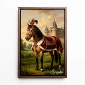 Horse portrait in Renaissance style from your photo - canvas with walnut frame