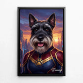 Dog portrait as a superhero from your photo - canvas with black frame