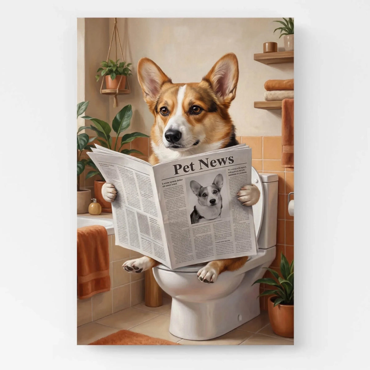Personalised Funny Bathroom Dog Portrait from your photo - canvas
