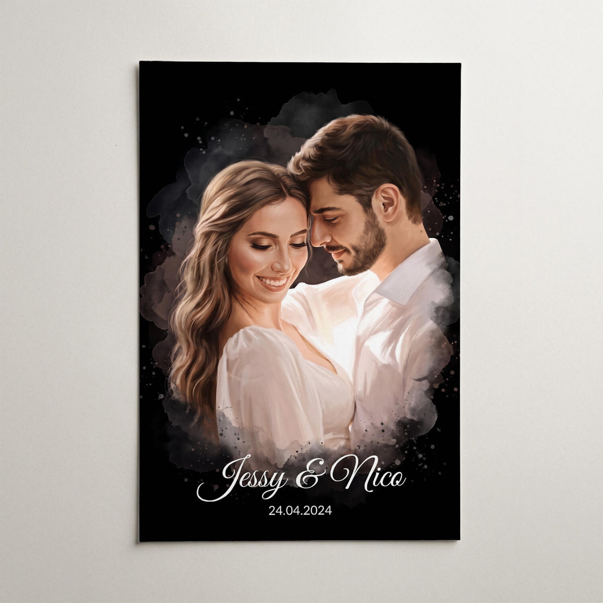 Couple & Family Portrait in Watercolour Style - Black from your photo - poster