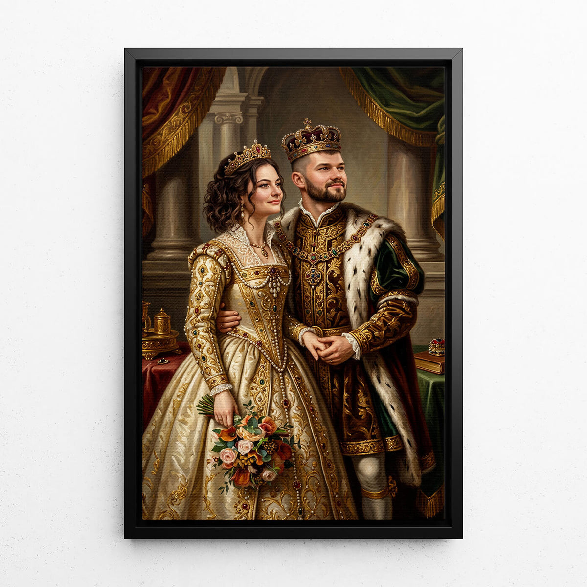Couple & Family Portrait in Renaissance Style from your photo - canvas with black frame