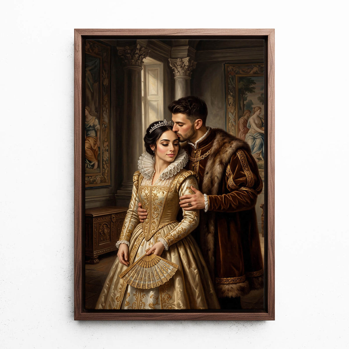 Couple & Family Portrait in Renaissance Style from your photo - canvas with walnut frame