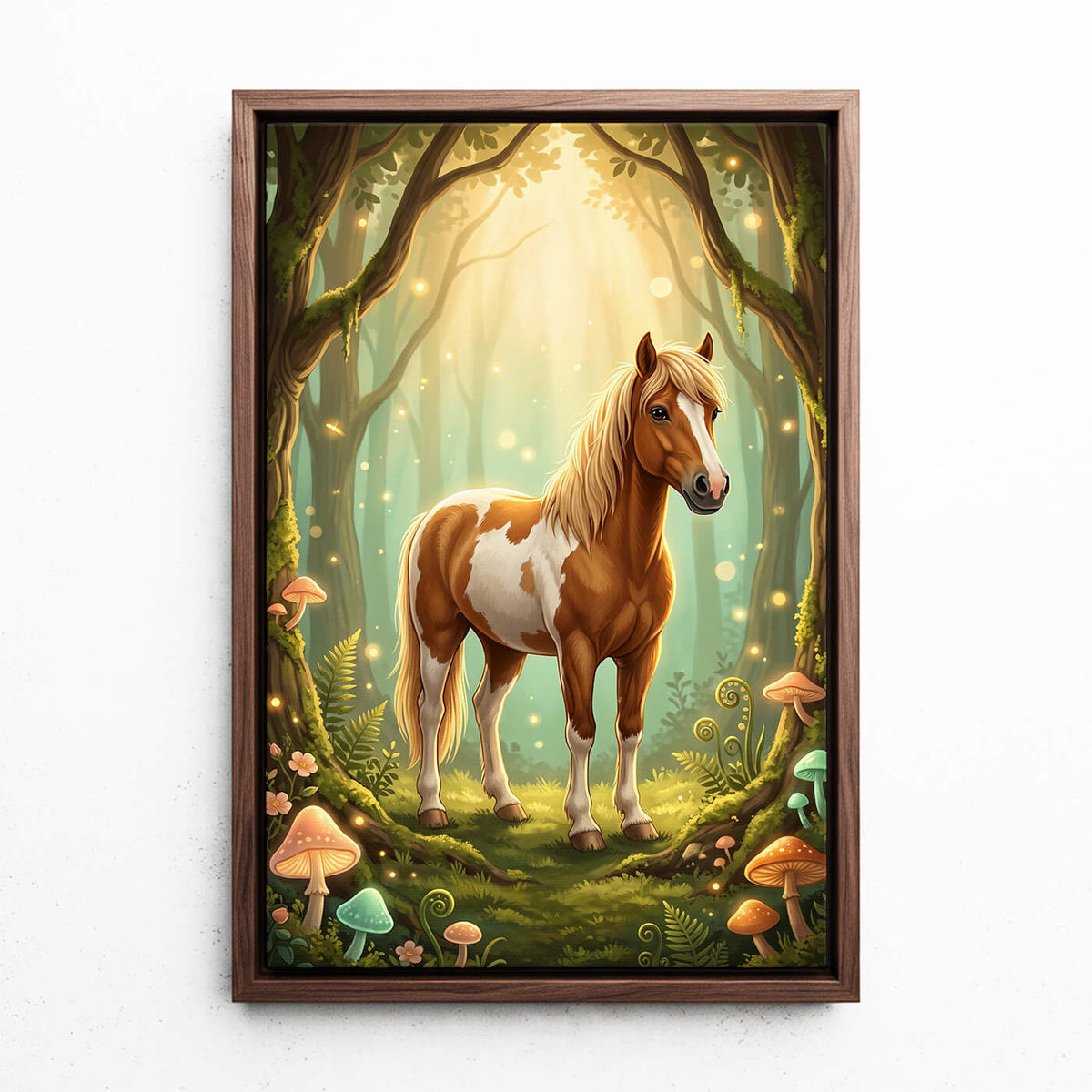 Horse Portrait in Fantasy / Cartoon Style from your photo - canvas with walnut frame