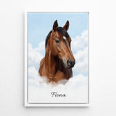 Dog portrait on clouds from your photo - canvas with white frame