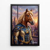 Dog portrait as a superhero from your photo - canvas with black frame