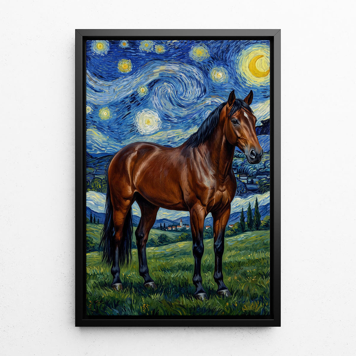 Horse Portrait in Van Gogh Style from your photo - canvas with black frame